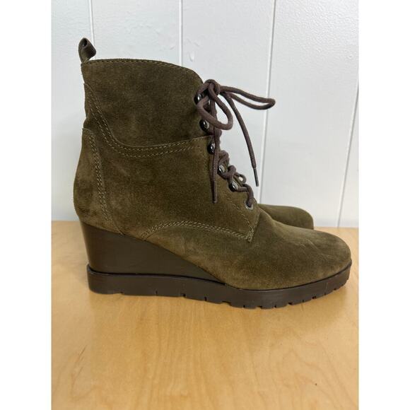 Aquatalia Chance Wedge Waterproof Boot in Forest (Olive Green) Suede SZ 6 1/2 - Picture 1 of 9